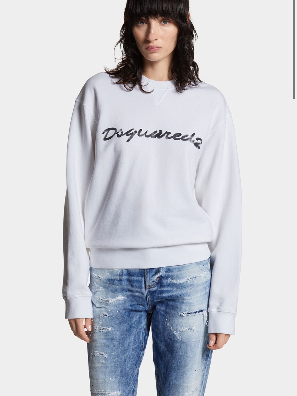 Dsquared2 cotton unisex White Crewneck Sweatshirt with Black Logo oversized